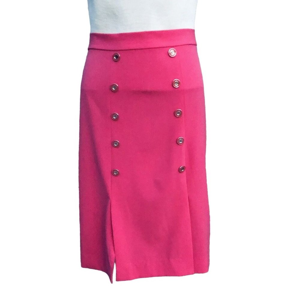 New York Clothing‎ Co. Women's Skirt Size 8 Pink Stretch Straight Silver Buttons